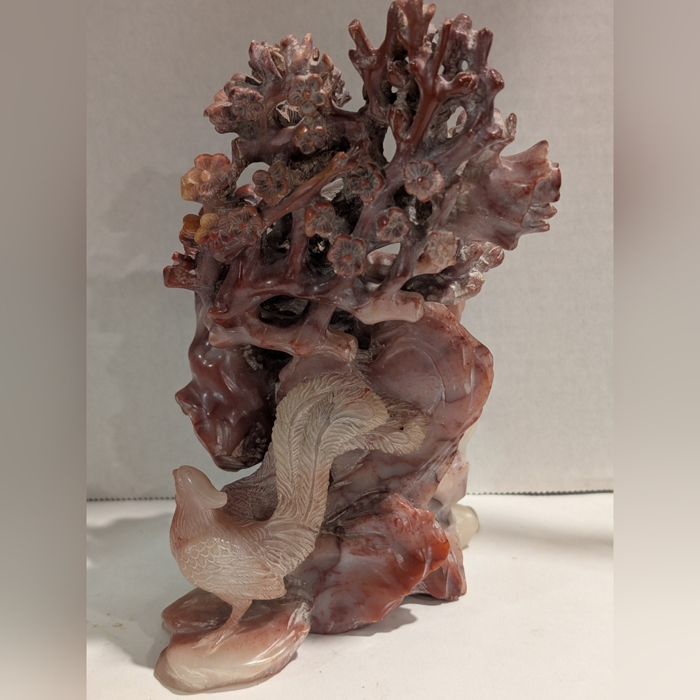 China Natural Shoushan Stone two birds in front of a blossoming tree.  Beautiful